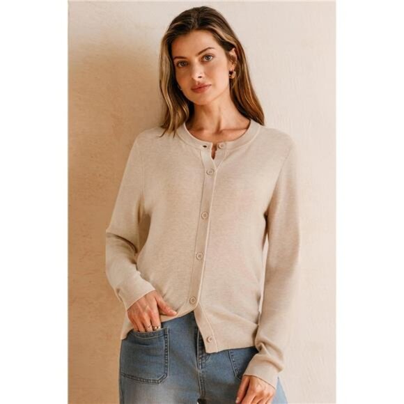 Women's Wool Blended Cardigan Sweaters Lightweight Apricot - Picture 4 of 6